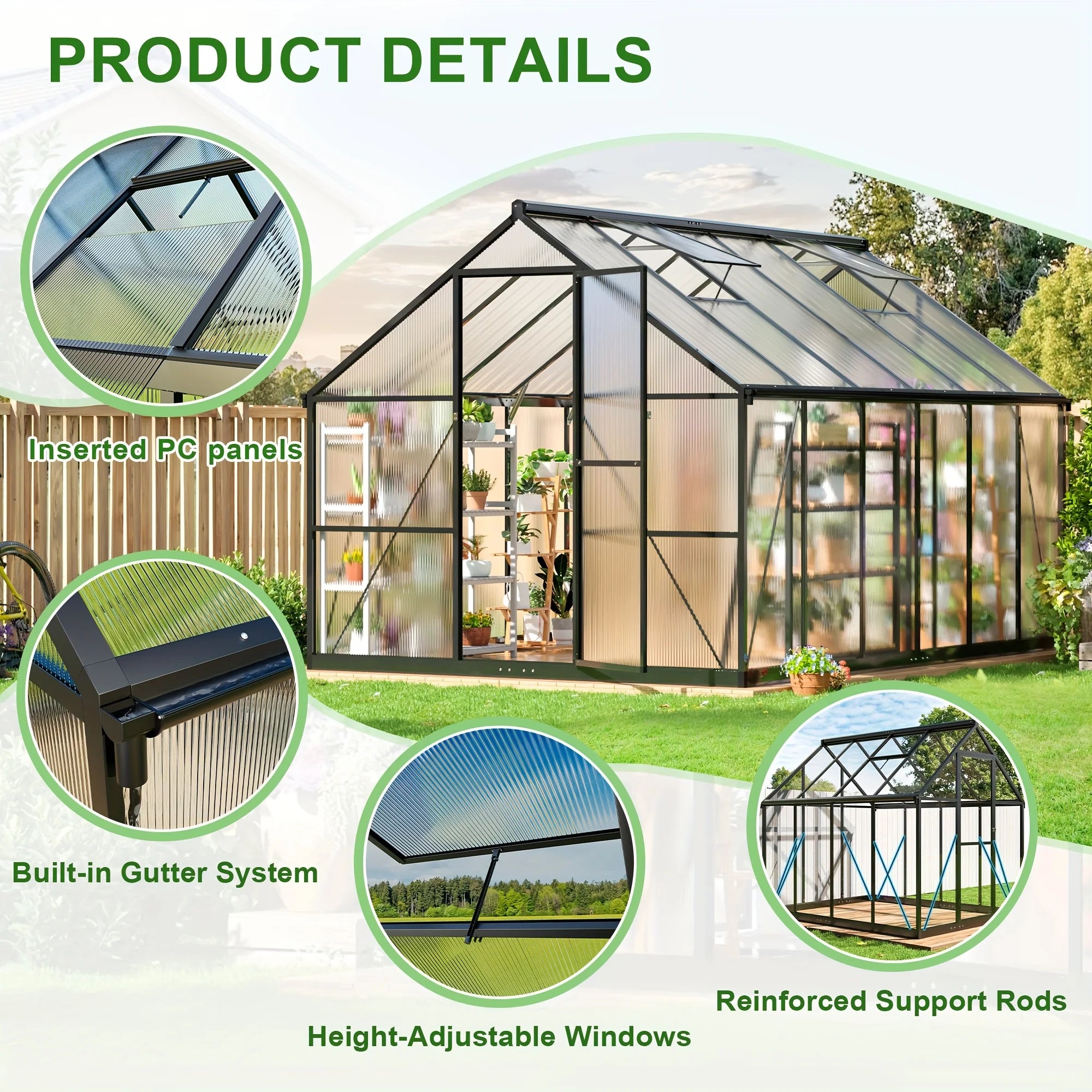 Premium Polycarbonate Greenhouse – Multi-Size Garden Escape